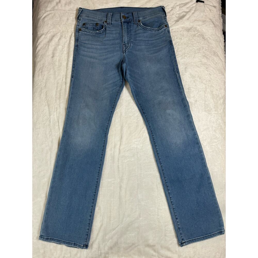 True Religion Ricky Relaxed Straight Denim Blue Jeans Pants Men Size 33 USED